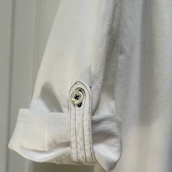 Coral Bay 💯 cotton Nautical long/or button up sleeve Women’s Top/white w/blue - Picture 3 of 5